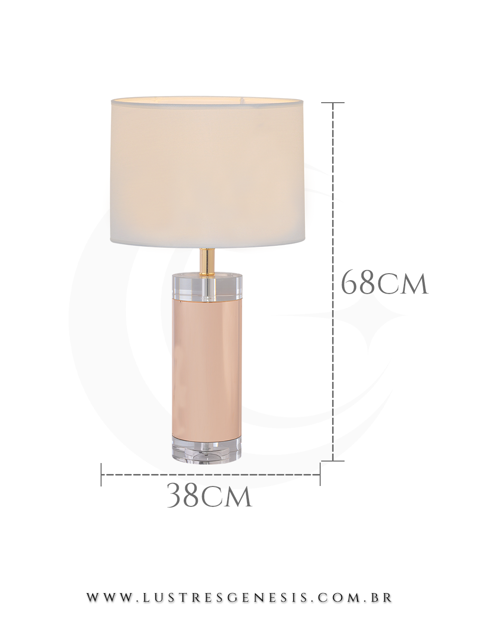 Abajur Contemporaneo Bronze e Cristal Cupula Tecido Branco 33x56cm, Quarto, Cabeceira, Sala de Estar